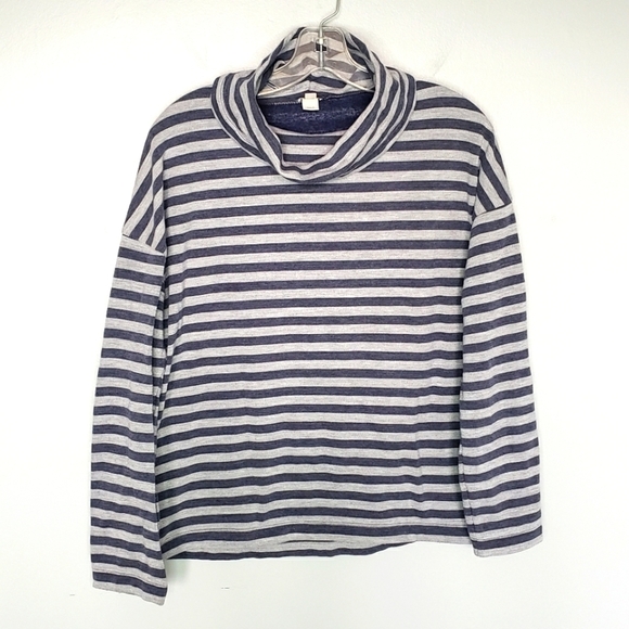 J. Crew Factory Blue Striped Tunnelneck Sweatshirt Pullover S - Picture 1 of 7